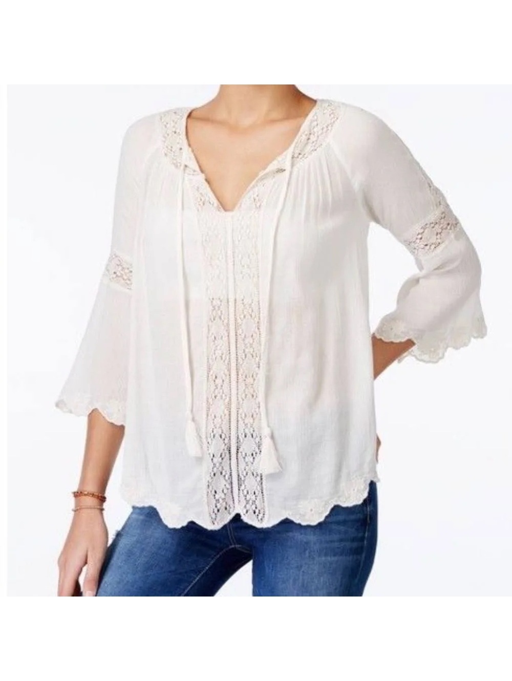 Jessica Simpson Ivory Lace Peasant Blouse XS Boho